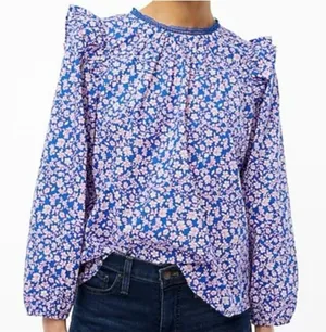 J.crew floral ruffle sleeve long sleeve blouse mp thumbnail 1