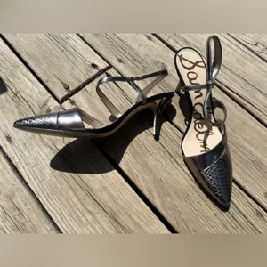Sam Edelman Otello Metallic Silver Snakeskin Leather Pointed Stilettos, Size 10 thumbnail 2