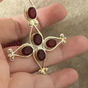 Kashmiri Ruby cross Silver Pendant Red thumbnail 3