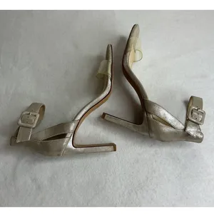 Vince Camuto Womens 6M Metallic Champagne Gold Clear Strap Block Heel Sandals thumbnail 5