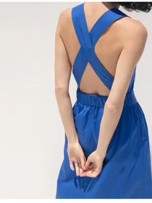 Everlane Clean Cotton Cross-Back Midi Dress Azure Blue Ooen-back Sundress 2 thumbnail 4