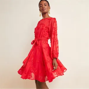 Anthropologie Mare‎ Mare Amal Puff Sleeve Textured Floral Mini Dress Red Size XS thumbnail 4