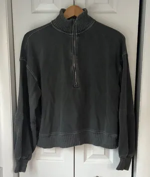 Aerie Dark Gray Quarter-Zip Sweatshirt thumbnail 1