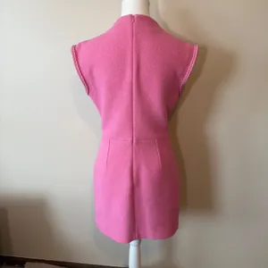 Maje Women Dress 38 Pink Braided Trim Mock Neck Sleeveless Tweed‎ Shift Pocket thumbnail 7
