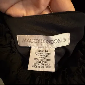 Maggy London Dress Cocktail Party‎ Career Black Dress Size 14 Zip Lined Ruffle thumbnail 4
