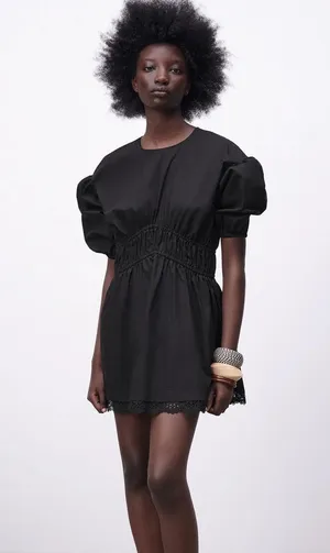 Zara Mini DRESS W/ MATCHING LACE TRIM BALOON SLEEVES Black Size XS NEW thumbnail 4