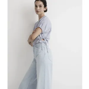 Madewell Embroidered Poplin Puff-Sleeve Cutout Crop Top Distant Peri XS NWT thumbnail 3
