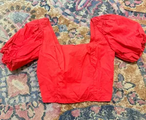 Gb red puff sleeve top thumbnail 1