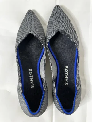 Rothy's the Point Ballet Flats in Black and White with Blue Trim thumbnail 2