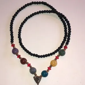 Multicolor Beaded Boho Chunky Necklace with Green Pendant thumbnail 4