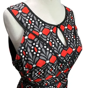 Milly Sheath Dress 2 Black Gray Red Silk Geometric‎ Sleeveless Modern Chic Party thumbnail 2