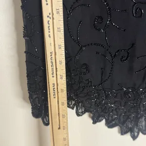 Laurence Kazar Beaded Silk Blouse Womens Small Black Short Sleeve Evening Top thumbnail 8