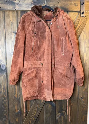 VTG The Legend Of Real Leather Suede‎ Faux Fur Lined Hooded Jacket Parka thumbnail 1