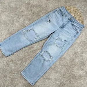 American Eagle Stretch Mom Straight Jeans Distressed Ripped Blue Size 6 Short thumbnail 2