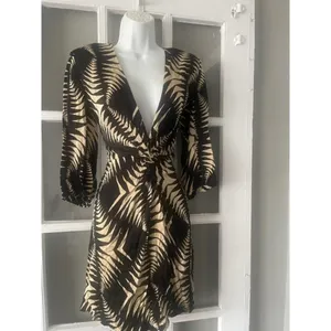 Ba&sh Black Tan Palm Leaf Twist Front V-Neck Mini Dress thumbnail 8