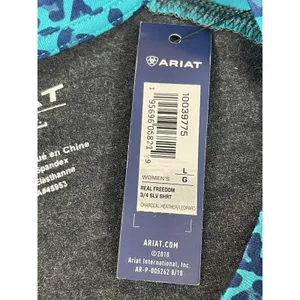 Ariat Women’s L Gray Blue Leopard Print 3/4 Sleeve Western Logo NWT Classic Fit thumbnail 5