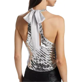 NWT Intimately Free People Disco Fever Sequin Cami Tank in Silver Combo LARGE thumbnail 3