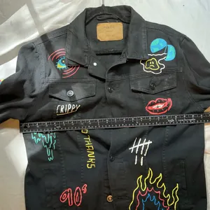 Rue21 Black Graffiti Expand Your Horizons Denim Jacket Medium thumbnail 5