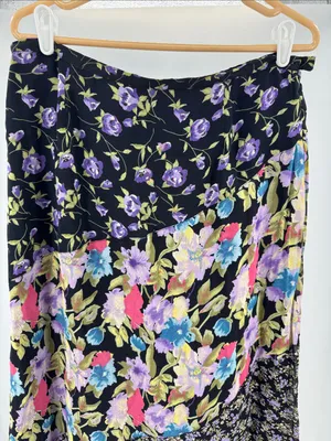 Requirements Black midi Skirt with Purple Pink Blue Floral Patchwork L romantic thumbnail 5