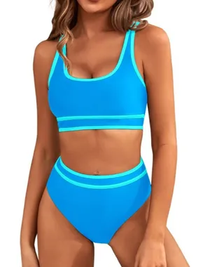 BMJL Blue Teal High Waisted Bikini LARGE Two-Piece Bathing Suits Sporty NEW!! thumbnail 1
