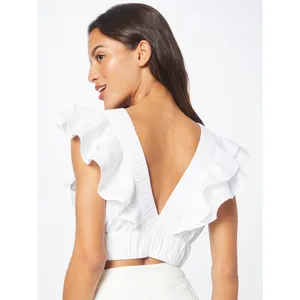 Abercrombie & Fitch Drama Poplin Ruffle Cropped Tank Top White Size XL thumbnail 7