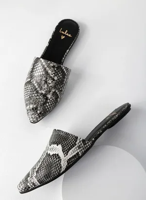 Lorena Leather Black and White Snake Pointed-Toe Slides thumbnail 3