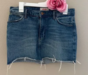 Wrangler Denim Mini Skirt in Faded Blue thumbnail 1