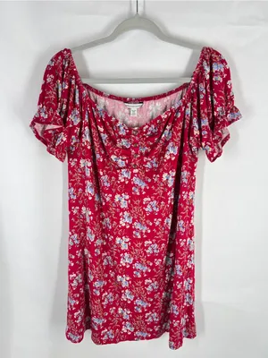 NWT American Eagle Red Floral Puff Sleeve Shift Mini Dress XL thumbnail 2