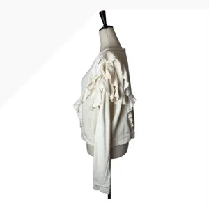 LoveShackFancy Sweatshirt Women Small Beige Corinne Ruffle Detail‎ Cropped Boho thumbnail 7