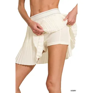 Zenana Woven High Waist Knife-Pleat Mini Skirt Lined Inner Pants - Small thumbnail 6