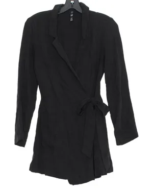 Zara Romper Dark‎ Academia Minimalist Business Casual Comfort Tie Waist Black XS thumbnail 1