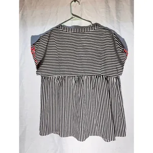 Savanna Jane Black & White Striped Embroidered Boho Peasant Top Size Medium thumbnail 4