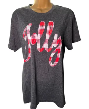 Bella + Canvas Christmas Fitted Tee Red Plaid Jolly GraphicHeather Gray M thumbnail 1