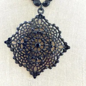 Avon Vintage Black Filigree Statement Necklace Gothic Lace Pendant thumbnail 2