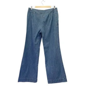 Ralph Lauren Jeans Co Pinstripe Denim Wide Leg Trouser Blue Cotton Size 10 VTG thumbnail 3