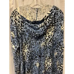 Quacker Factory Blue Leopard Print Full Zip Up Hoodie Size M Sparkle Embellished‎ thumbnail 12