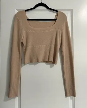 Women’s Square Neck Sweater Top Size Small Tan thumbnail 1