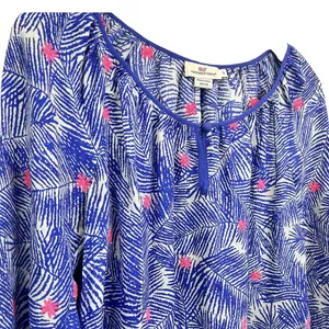Vineyard Vines Silk Blouse Top Blue Pink Palm Print Long‎ Sleeve S Embroidered thumbnail 5