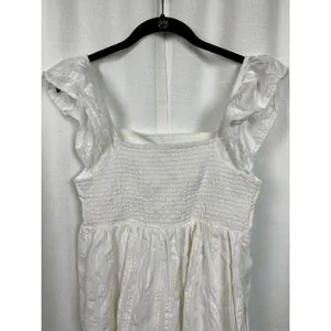 American Eagle White Flutter Sleeve Babydoll Smocked Romper Sz.L thumbnail 10