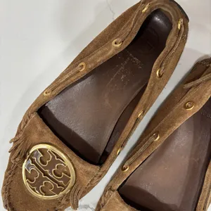 Tory Burch Shoes Womens Size 9 Alexandra Suede Moccasins Cognac Brown Leather thumbnail 8