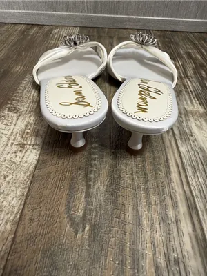 NWOB Sam Edelman White Satin Bridal Kitten Heel Slide with Crystal Brooch Size 6 thumbnail 10