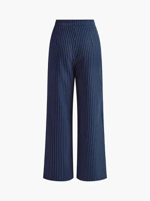 ✨Commense Pinstripe Pleated Wide-Leg Navy Sz Small Pants✨ thumbnail 6