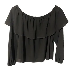 Wilfred Aritzia Womens Small Morel Black Off-Shoulder‎ Blouse Top Ruffle thumbnail 6