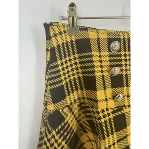 Plaid Yellow and Black Mini Skirt Sz M Satin A-Line High Waisted Preppy Clueless thumbnail 4