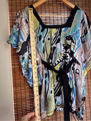 Vintage Lola P Y2K Abstract Belted Split Sleeve Tunic Top Small thumbnail 5