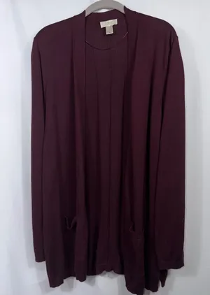 LOFT Outlet Large Burgundy Open Front Cardigan thumbnail 1