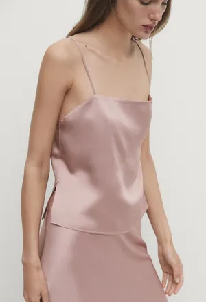 NWT Massimo Dutti Pink Strappy Satin Top Size Medium‎ thumbnail 1
