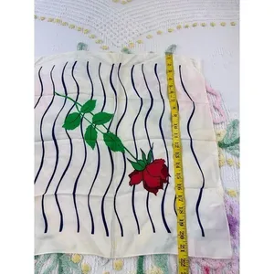Christian Dior Vintage Silk Scarf Red Rose Navy Wavy Stripe Cream Made in France thumbnail 7