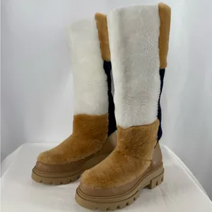 Free People Happy Thoughts Shearling Real Fur‎ Patchwork Knee High Boots Tan 6.5 thumbnail 4