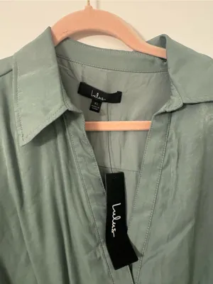 NWT Lulus Pleasant Darling Sage Green Short Sleeve Button-Up Mini Dress Size XL thumbnail 6